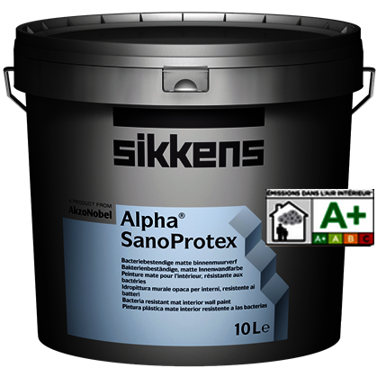 Alpha SanoProtex - Pintura plástica mate de alta calidad con conservante antibacterias.